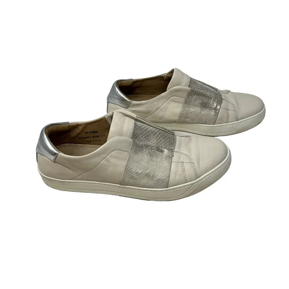 Johnston & Murphy Eden Leather Slip-On Sneakers Metallic Pewter Sz 8.5